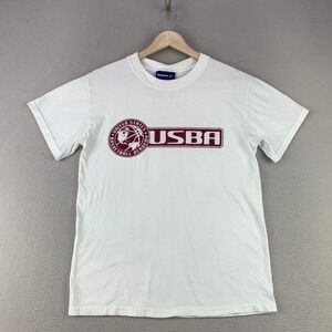 Vintage Reebok USBA T-Shirt Adult Small White Graphic Tee Basketball Y2K Sports